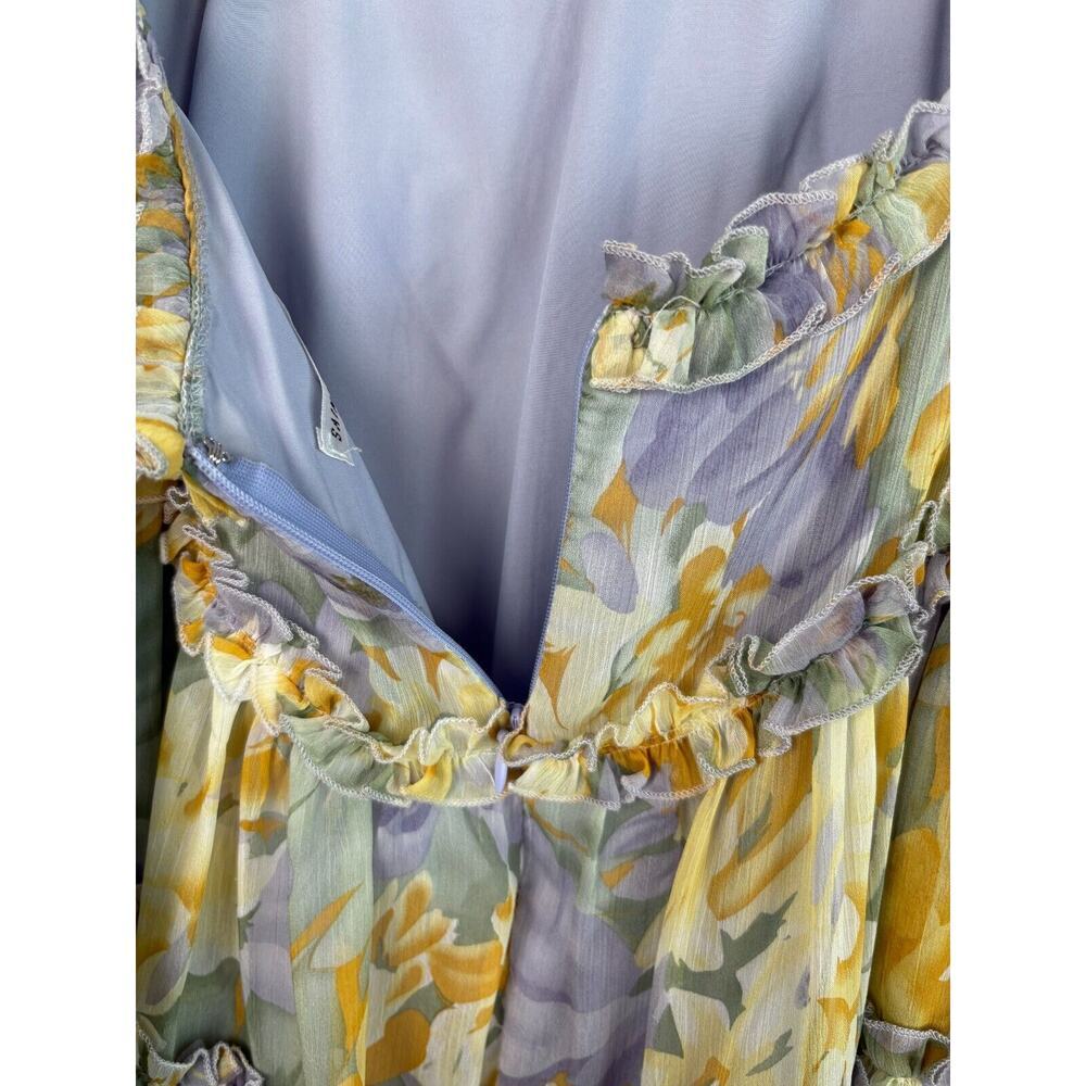 Saints + Secrets Yellow Purple Pastel Floral Ruffle Mini Dress Fairycore Sz S - Picture 8 of 14